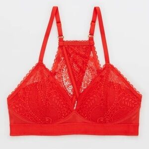 NWT Aerie Real Power Wireless Push-Up Paisley Lace Bra Red Size 36B